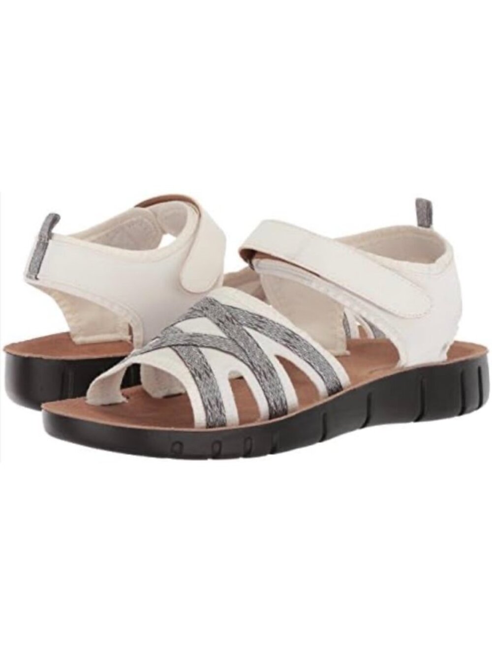 Life Stride Soft System Woman's Juno Sandal White Canvas Vegan Leather SZ 9.5